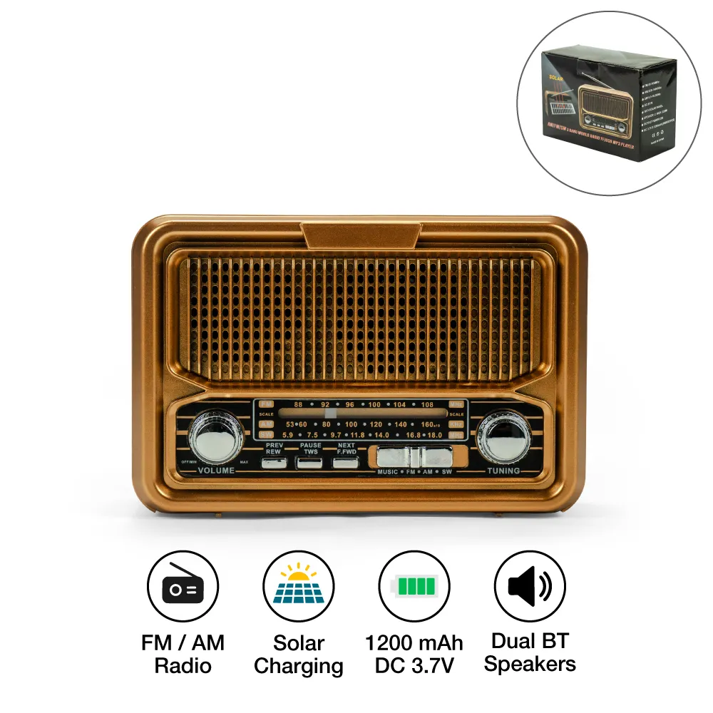 51188 - Vintage-Design-Bluetooth-Speaker-with-Radio-and-Solar-Panel-SPK-R8-Features