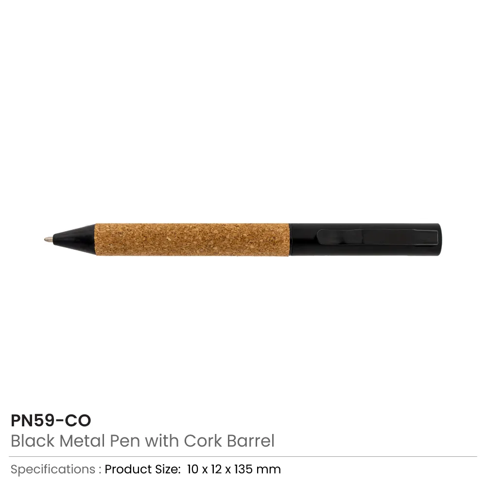 50401 - Black-Metal-Pen-with-Cork-Barrel-PN59-CO-Details