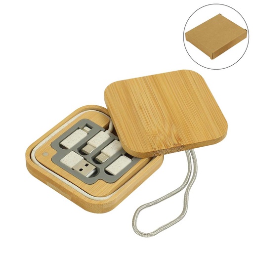 [OC-BS6] Multi-Charging Cable Set in Square Bamboo Case