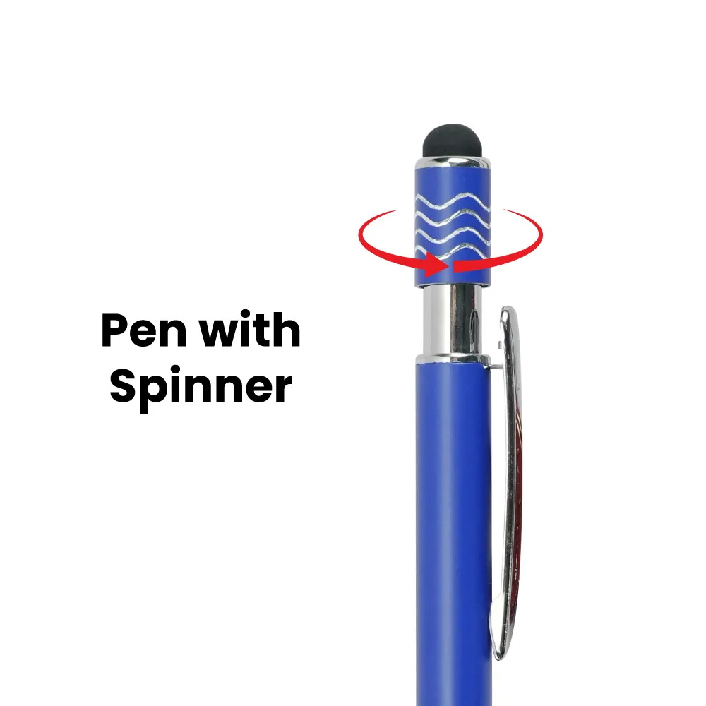 Stylus Metal Pens with Wave Design Top Spinner – Push Button (Blue Ink)