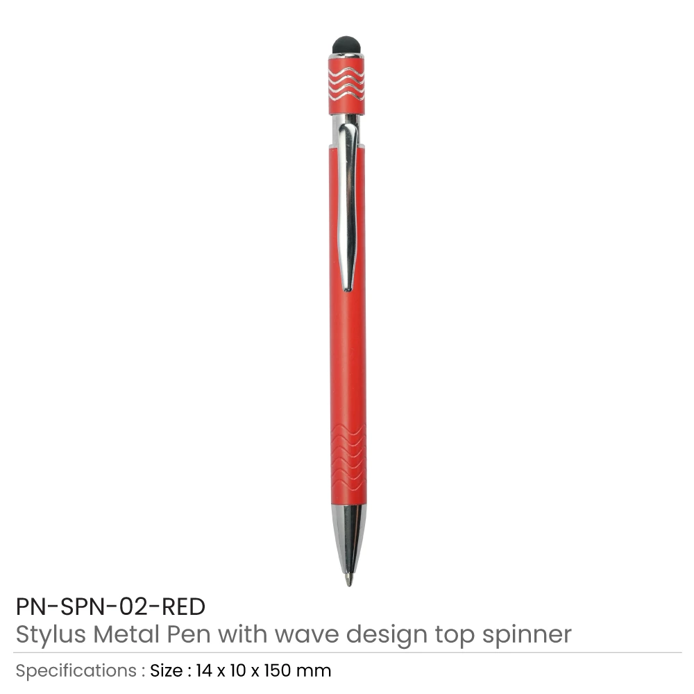 Stylus Metal Pens with Wave Design Top Spinner – Push Button (Blue Ink)