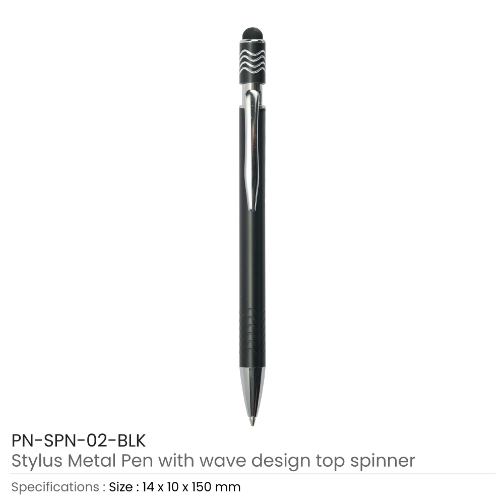 Stylus Metal Pens with Wave Design Top Spinner – Push Button (Blue Ink)