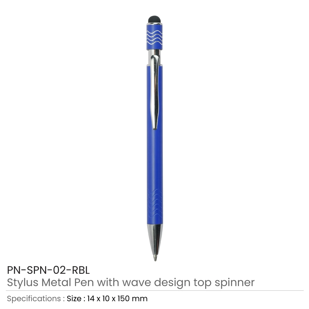Stylus Metal Pens with Wave Design Top Spinner – Push Button (Blue Ink)