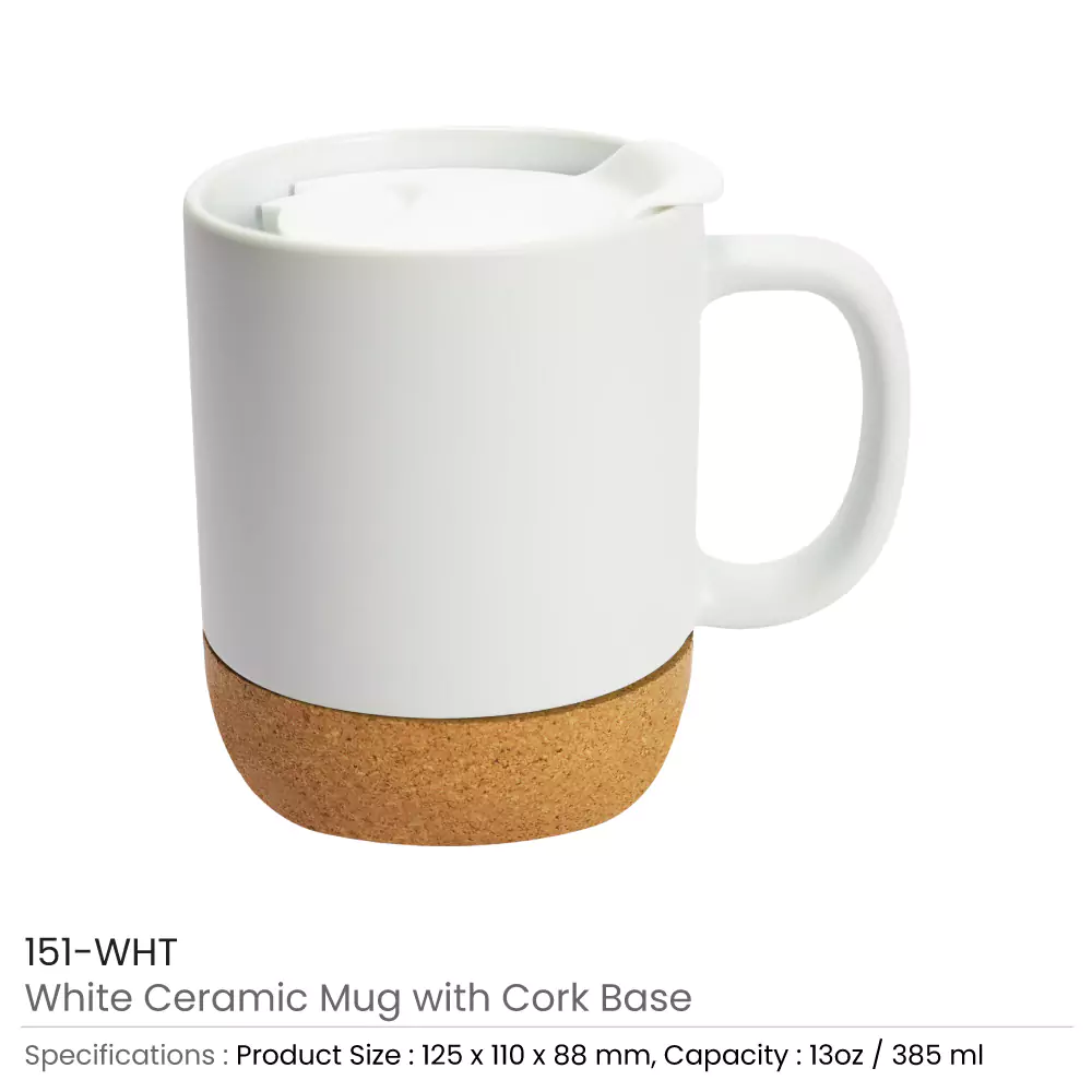 Ceramic Mugs with Lid and Cork Base 385 ml
