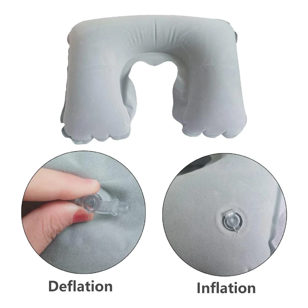 Inflatable Neck Pillow with Pouch – Grey