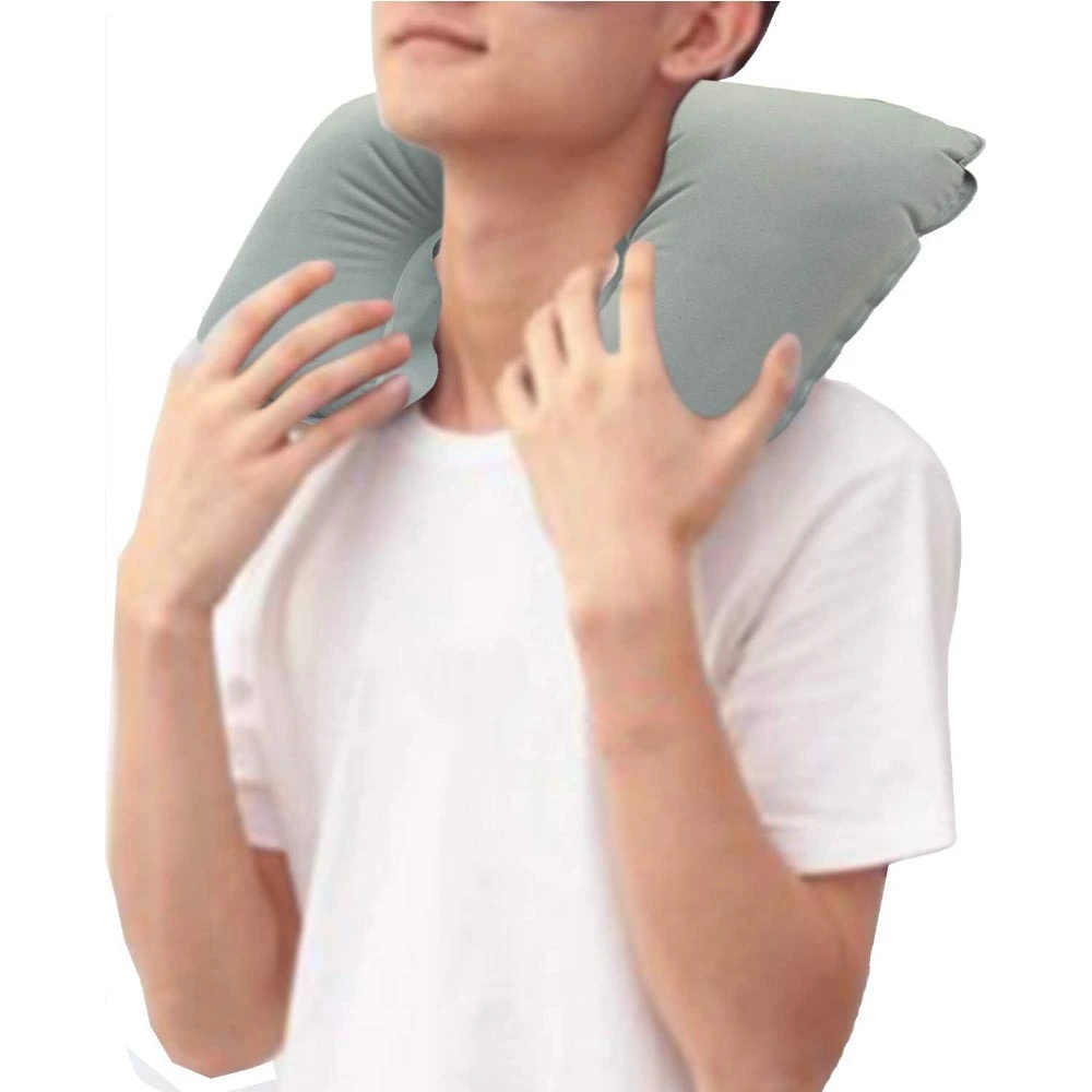Inflatable Neck Pillow with Pouch – Grey