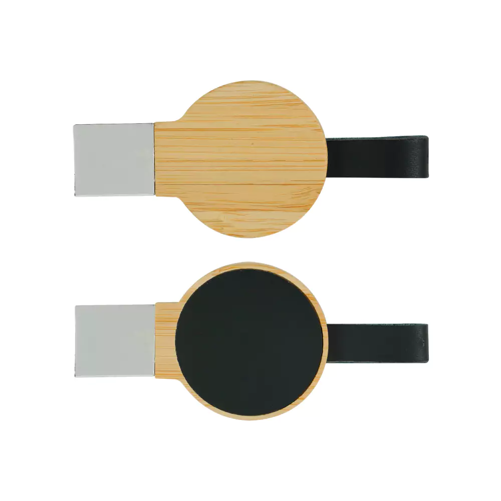 Bamboo Round LED Logo USB with Strap 64GB V. 3.0