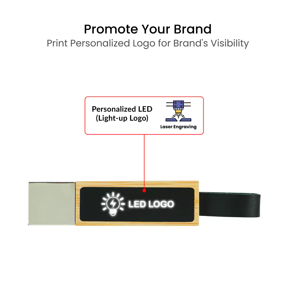 Bamboo LED Logo USB with Strap 64GB V. 3.0