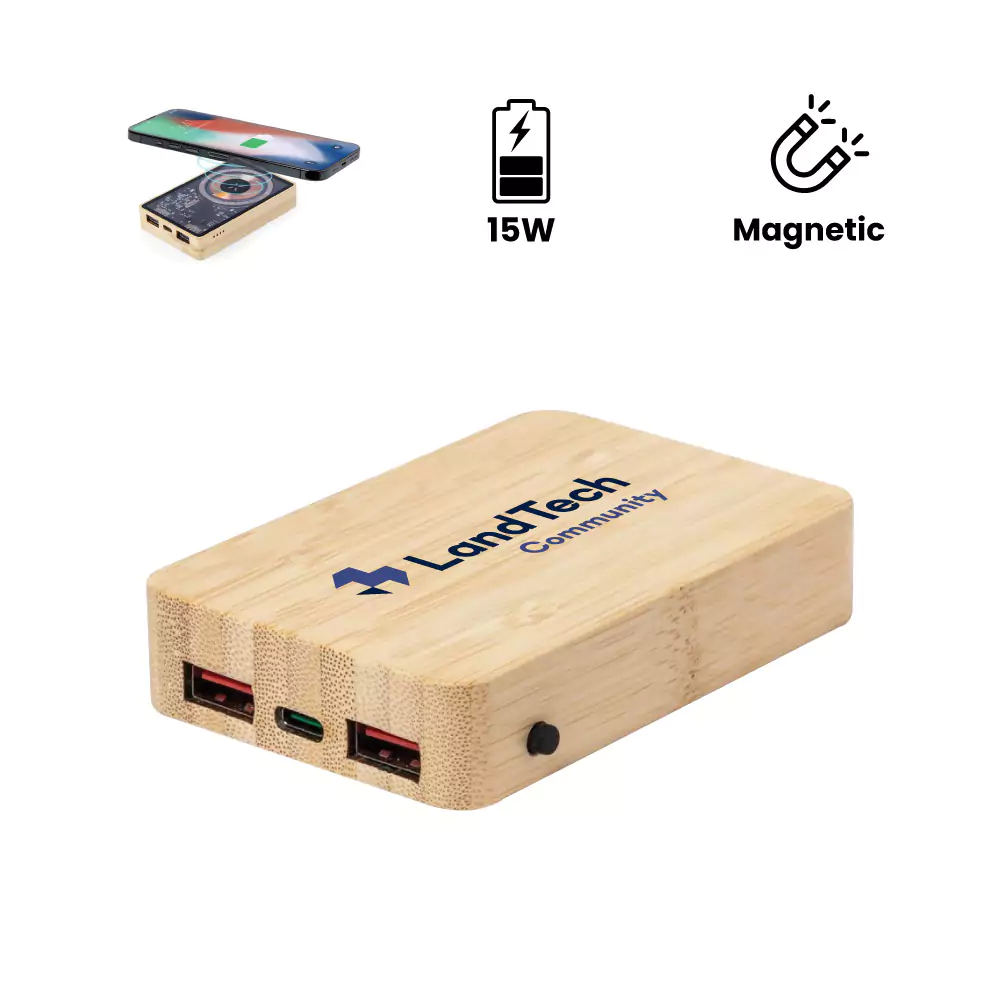 Magnetic Fast Wireless Powerbank 15W in Bamboo Casing
