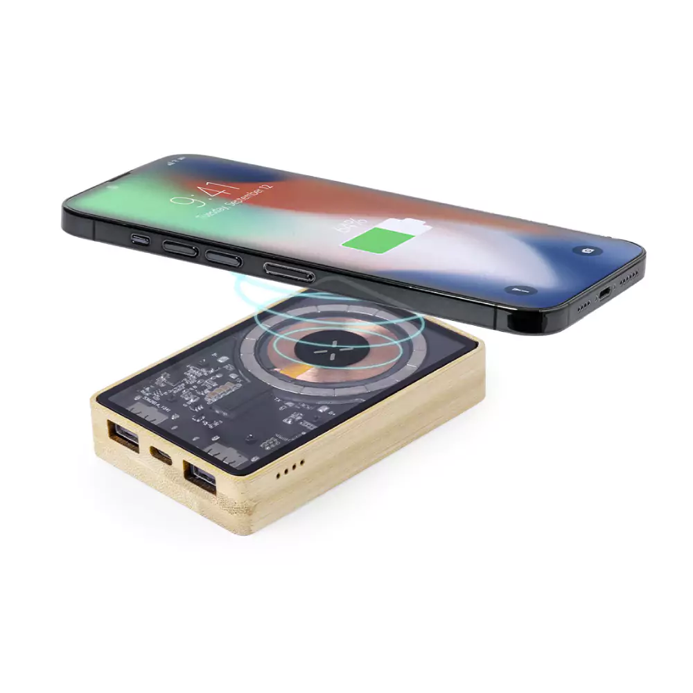 Magnetic Fast Wireless Powerbank 15W in Bamboo Casing