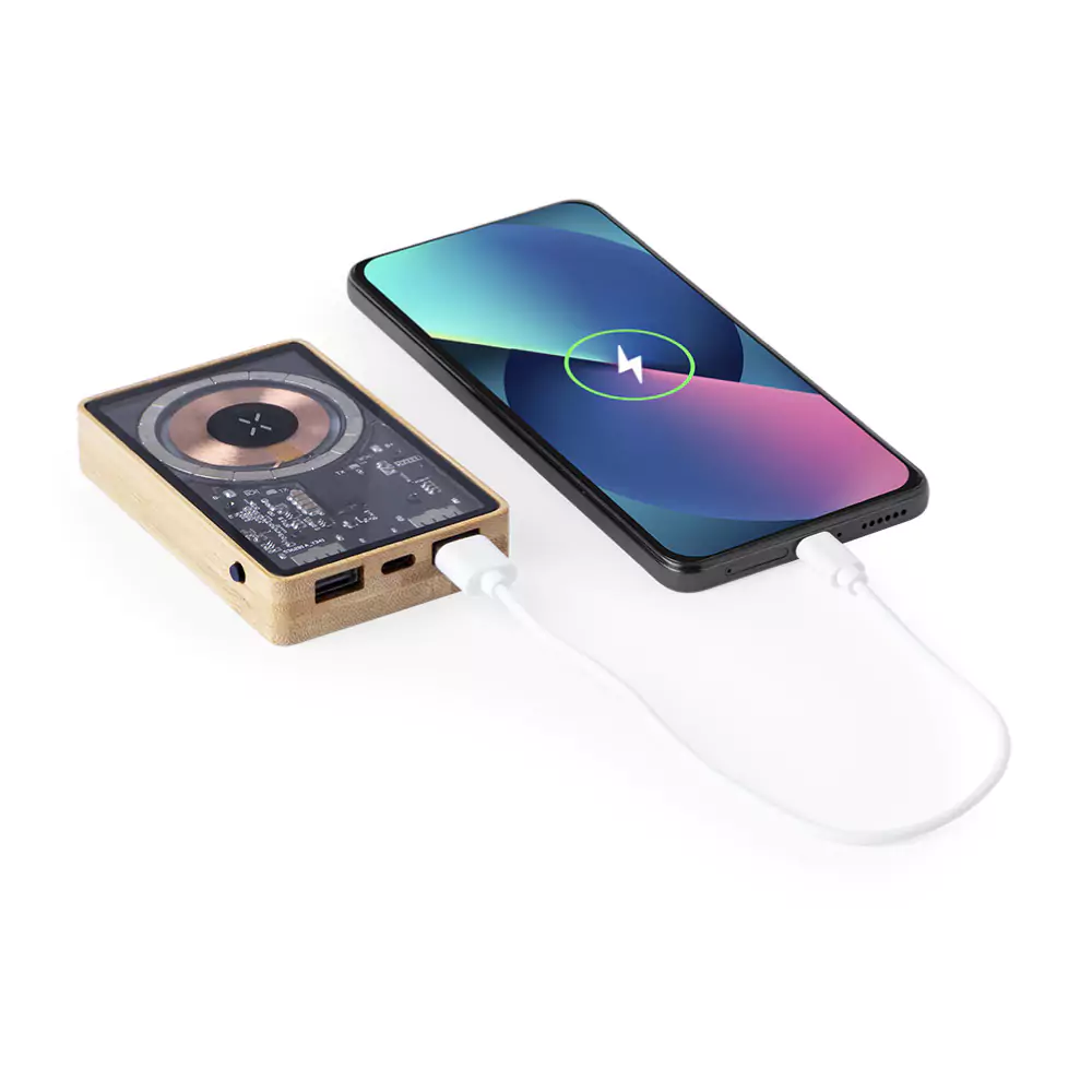 Magnetic Fast Wireless Powerbank 15W in Bamboo Casing