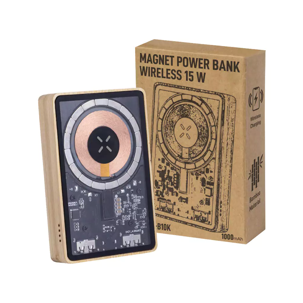 Magnetic Fast Wireless Powerbank 15W in Bamboo Casing