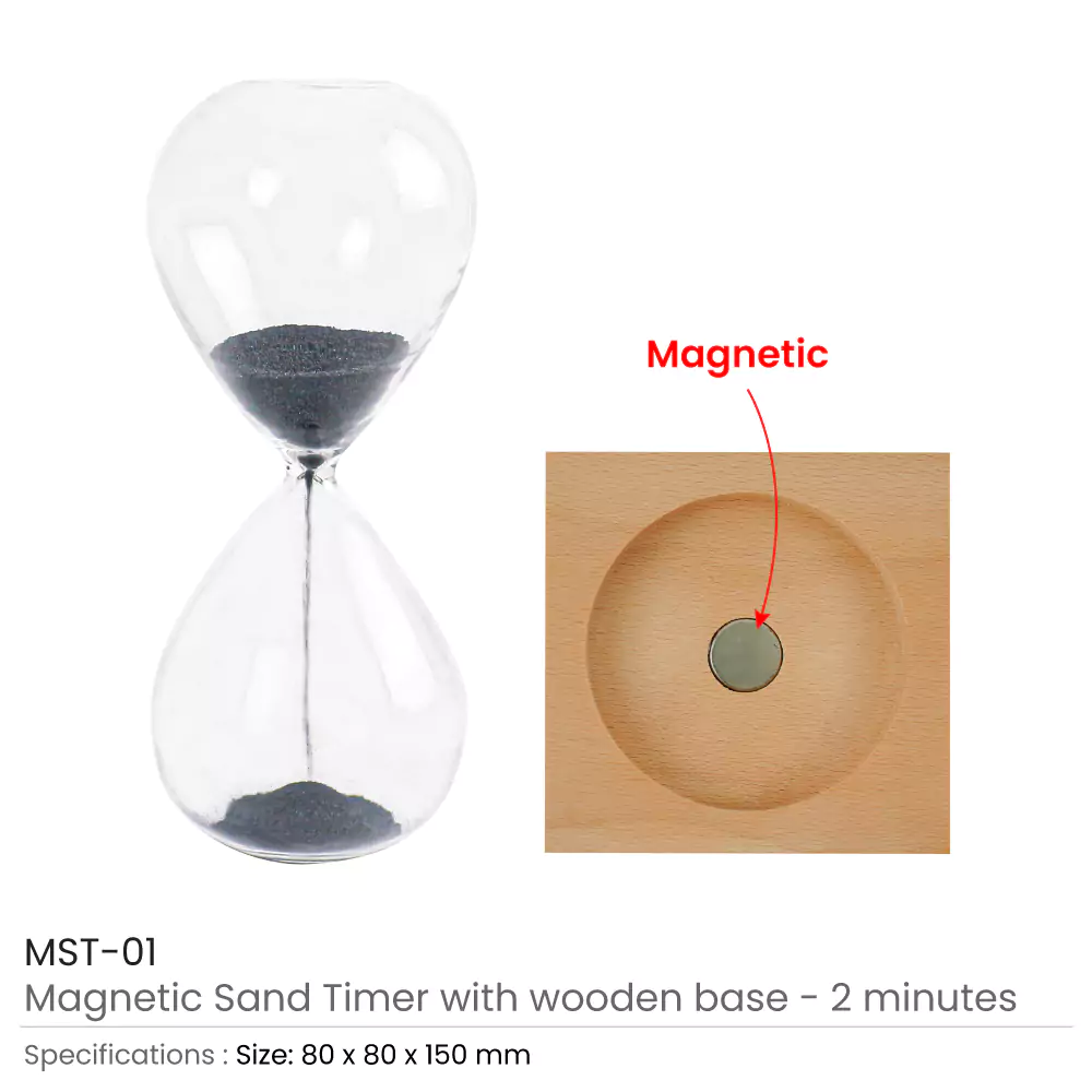 Magnetic Sand Timer with Wooden Base - 2 Minutes