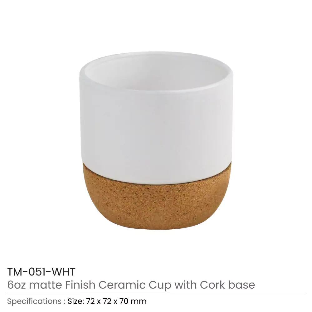 Ceramic Cup with Cork Base 6 oz Matte Finish