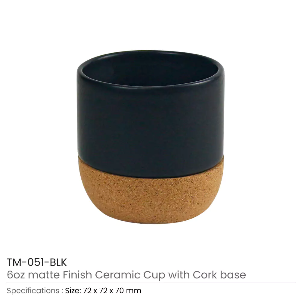 Ceramic Cup with Cork Base 6 oz Matte Finish