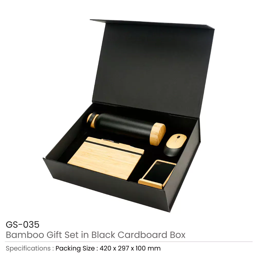Bamboo Gift Sets in a Black Cardboard Gift Box GS-035