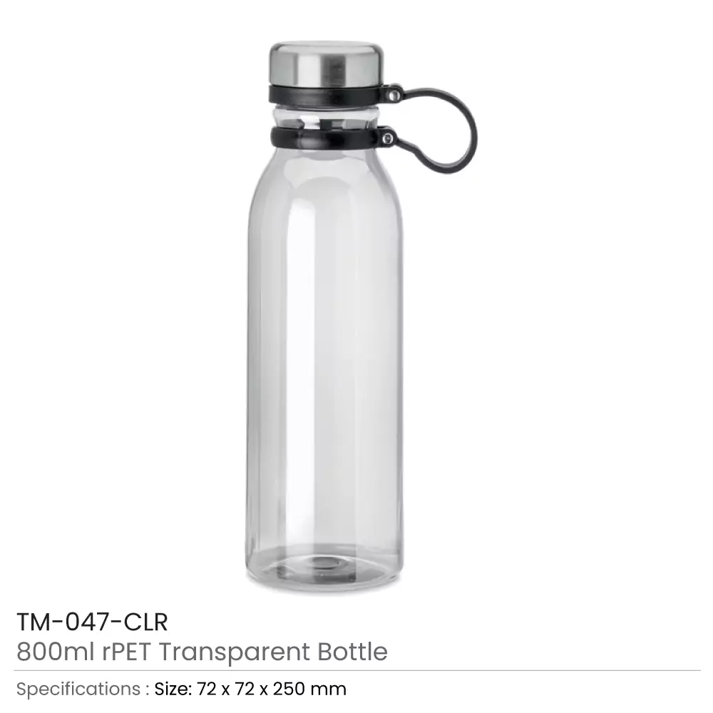 rPET Transparent Bottles 800ml SS Lid with Carry Handle