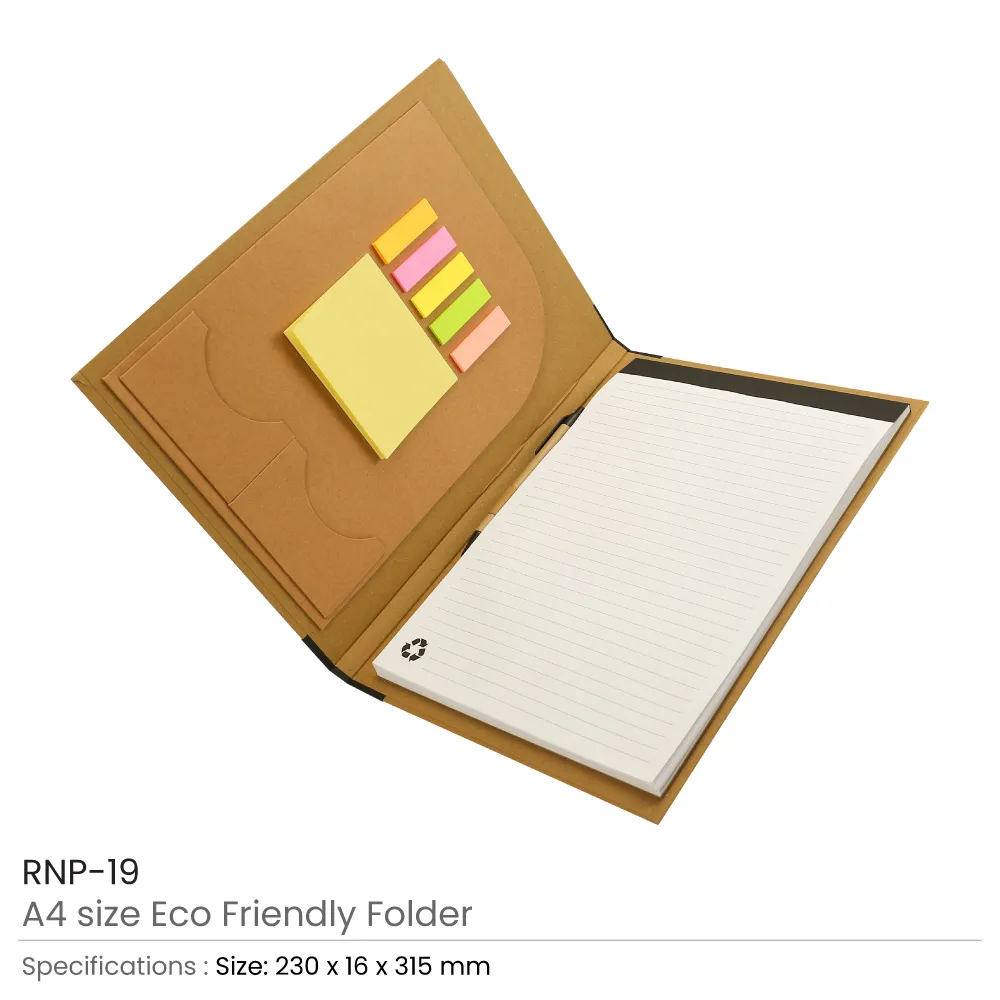 Eco-Friendly A4 Folders with Notepad Sticky Note Pen Card Slots