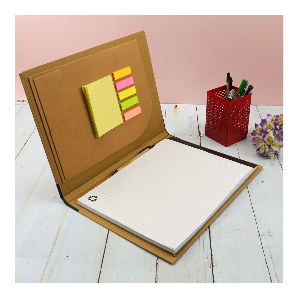 Eco-Friendly A4 Folders with Notepad Sticky Note Pen Card Slots