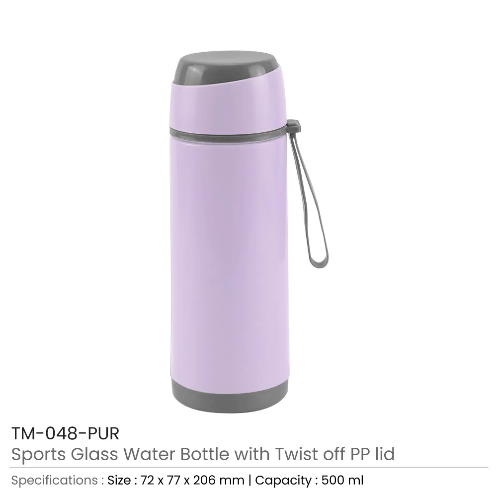 Sports Glass Bottles 500ml Twist off Lid and Carry Handle