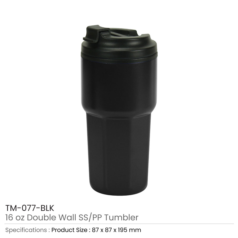 46444 - Double-Wall-Tumbler-Black-TM-077-BLK