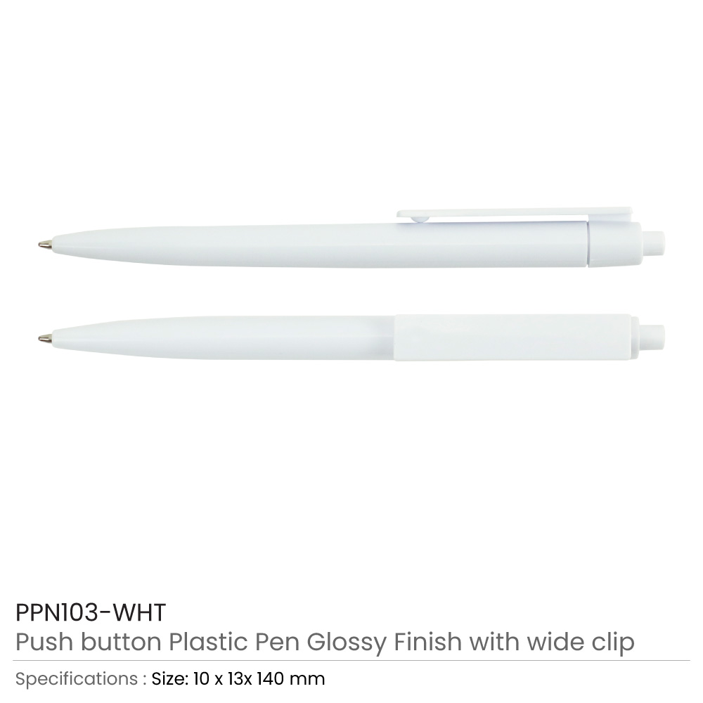45887 - Plastic-Pen-White-PPN103-WHT-Details