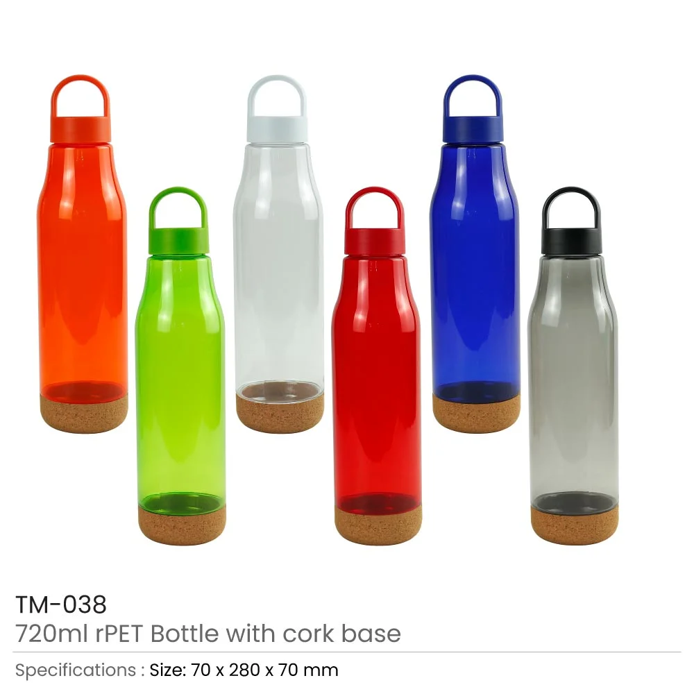 rPET Bottles with Cork Base, Twist-off Lid, Handle 720ml