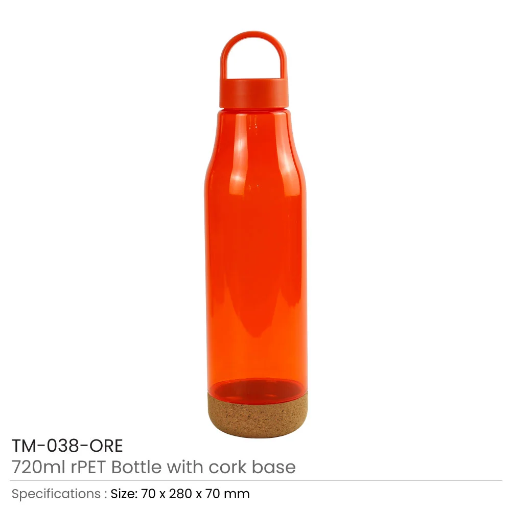 rPET Bottles with Cork Base, Twist-off Lid, Handle 720ml