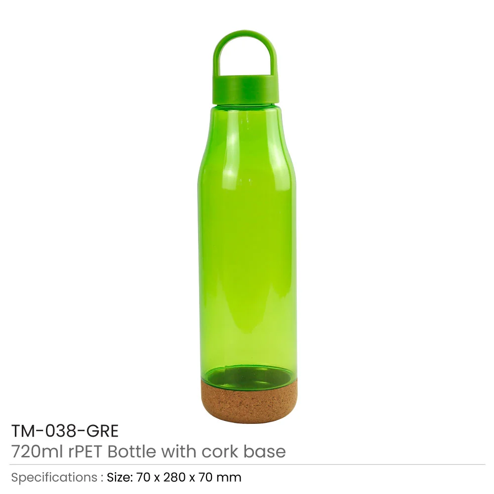 rPET Bottles with Cork Base, Twist-off Lid, Handle 720ml