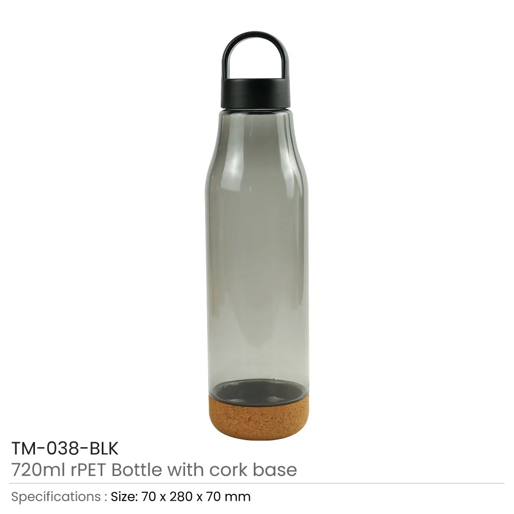 rPET Bottles with Cork Base, Twist-off Lid, Handle 720ml
