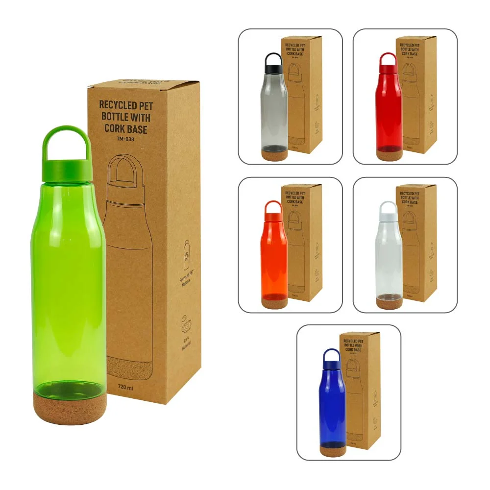 rPET Bottles with Cork Base, Twist-off Lid, Handle 720ml