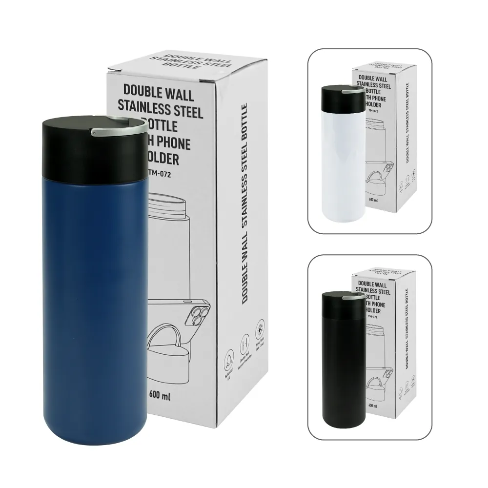 Double Wall SS Bottle, Twist-off Lid with Phone Holder 600 ml