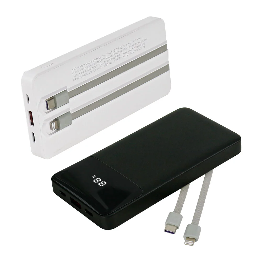 Powerbank with LED Screen 10,000 mAh & Built-in Cables