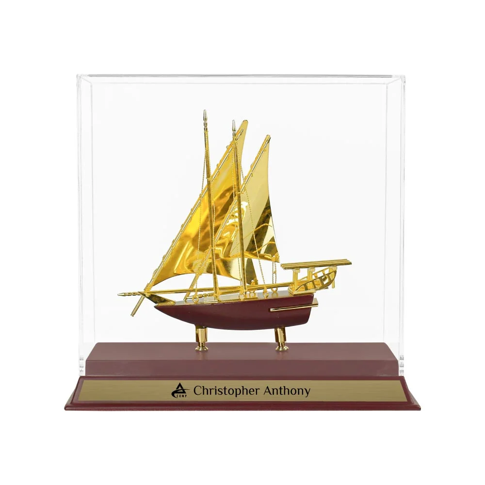 UAE Golden Dhow Memento in Wooden Base and Acrylic Case