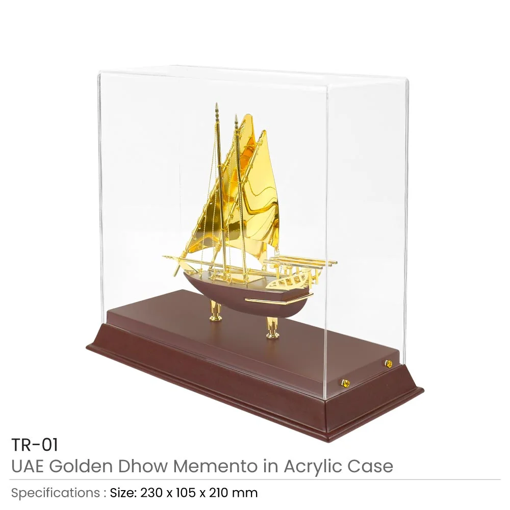 UAE Golden Dhow Memento in Wooden Base and Acrylic Case