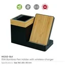 Bamboo Pen Holder with 15W Wireless Charger &amp; LED Logo