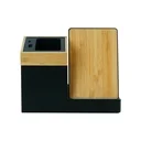 Bamboo Pen Holder with 15W Wireless Charger &amp; LED Logo