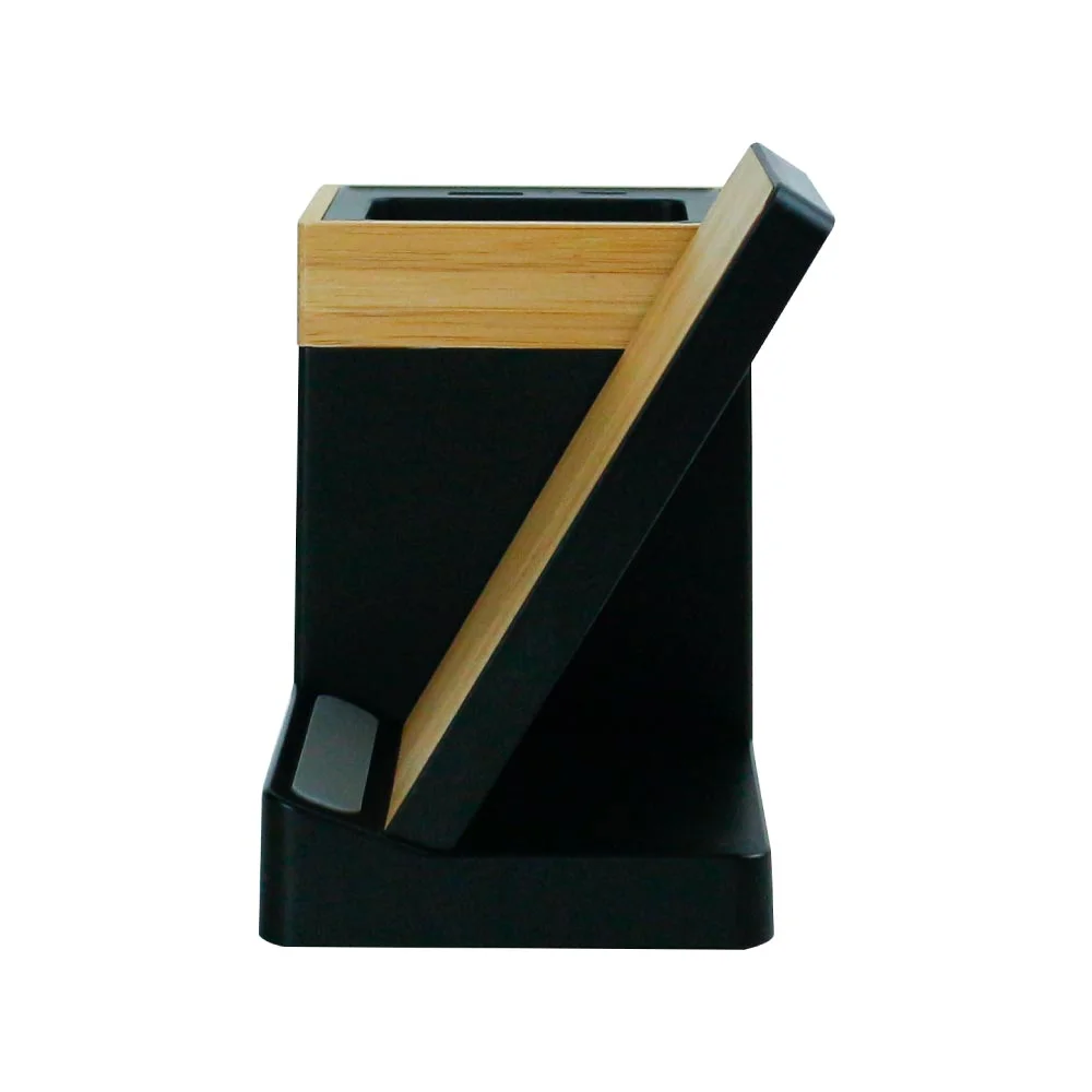 Bamboo Pen Holder with 15W Wireless Charger &amp; LED Logo