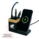 Bamboo Pen Holder with 15W Wireless Charger &amp; LED Logo