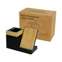 Bamboo Pen Holder with 15W Wireless Charger &amp; LED Logo