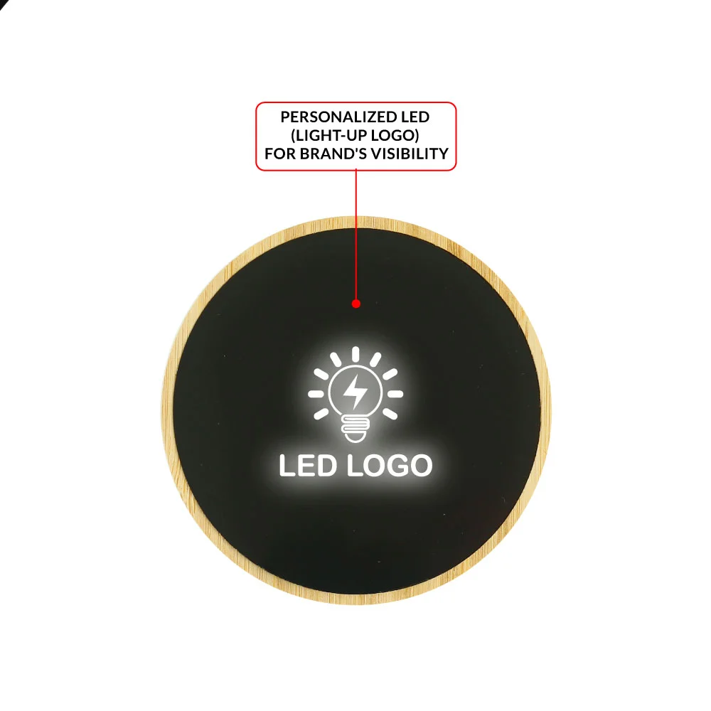 Bamboo Wireless Charger 15W Fast Charging &amp; LED Logo