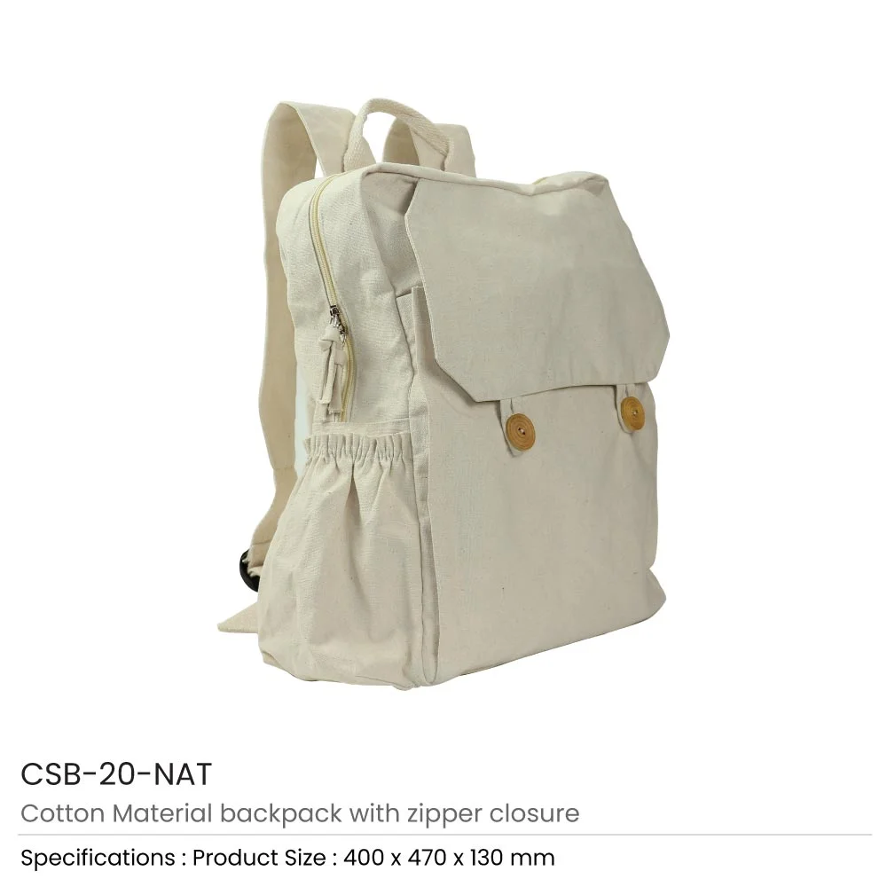 Black Cotton Backpack with Zipper Closure