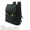 Black Cotton Backpack with Zipper Closure