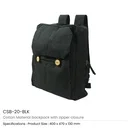 Black Cotton Backpack with Zipper Closure