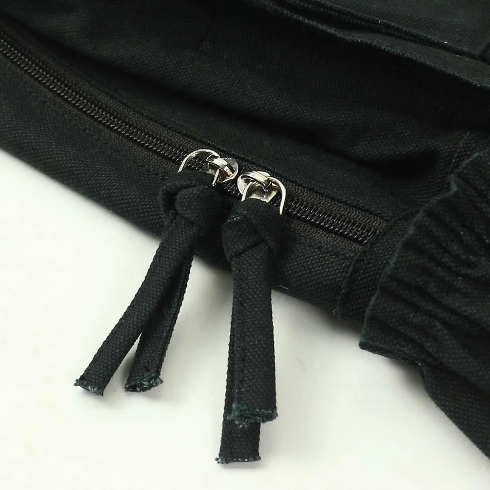 Black Cotton Backpack with Zipper Closure
