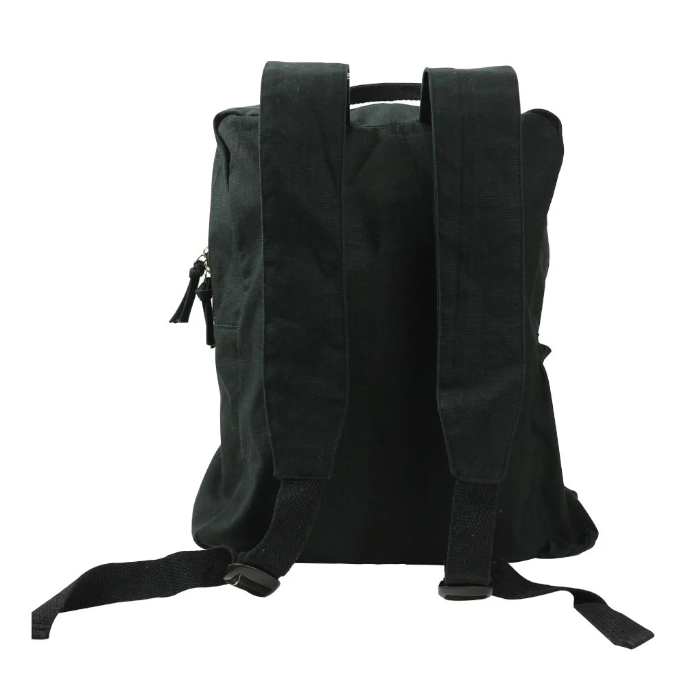 Black Cotton Backpack with Zipper Closure