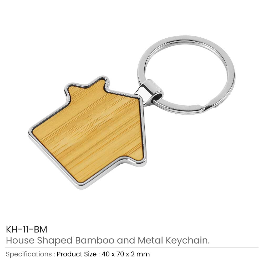 40176 - Bamboo-Metal-Keychain-House-Shape-KH-11-BM-Details