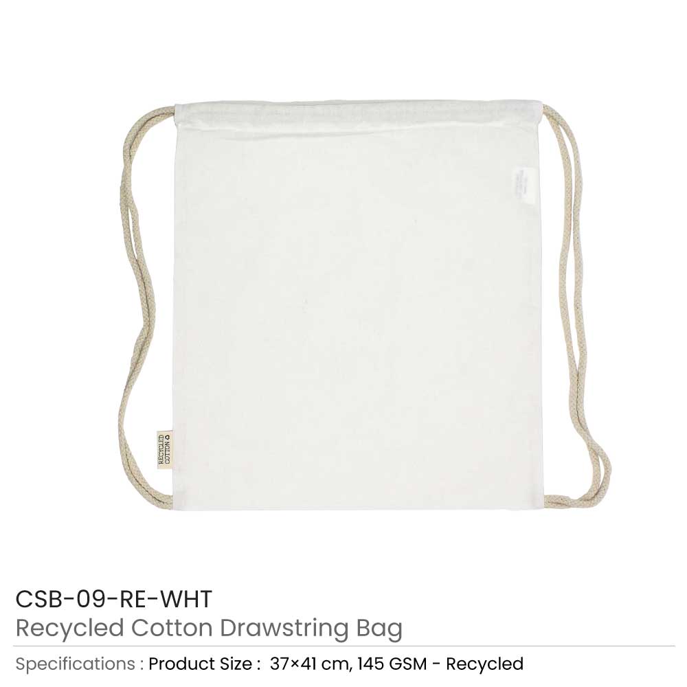 29677 - Recycled-Cotton-Drawstring-Bags-White-CSB-09-RE-WHT