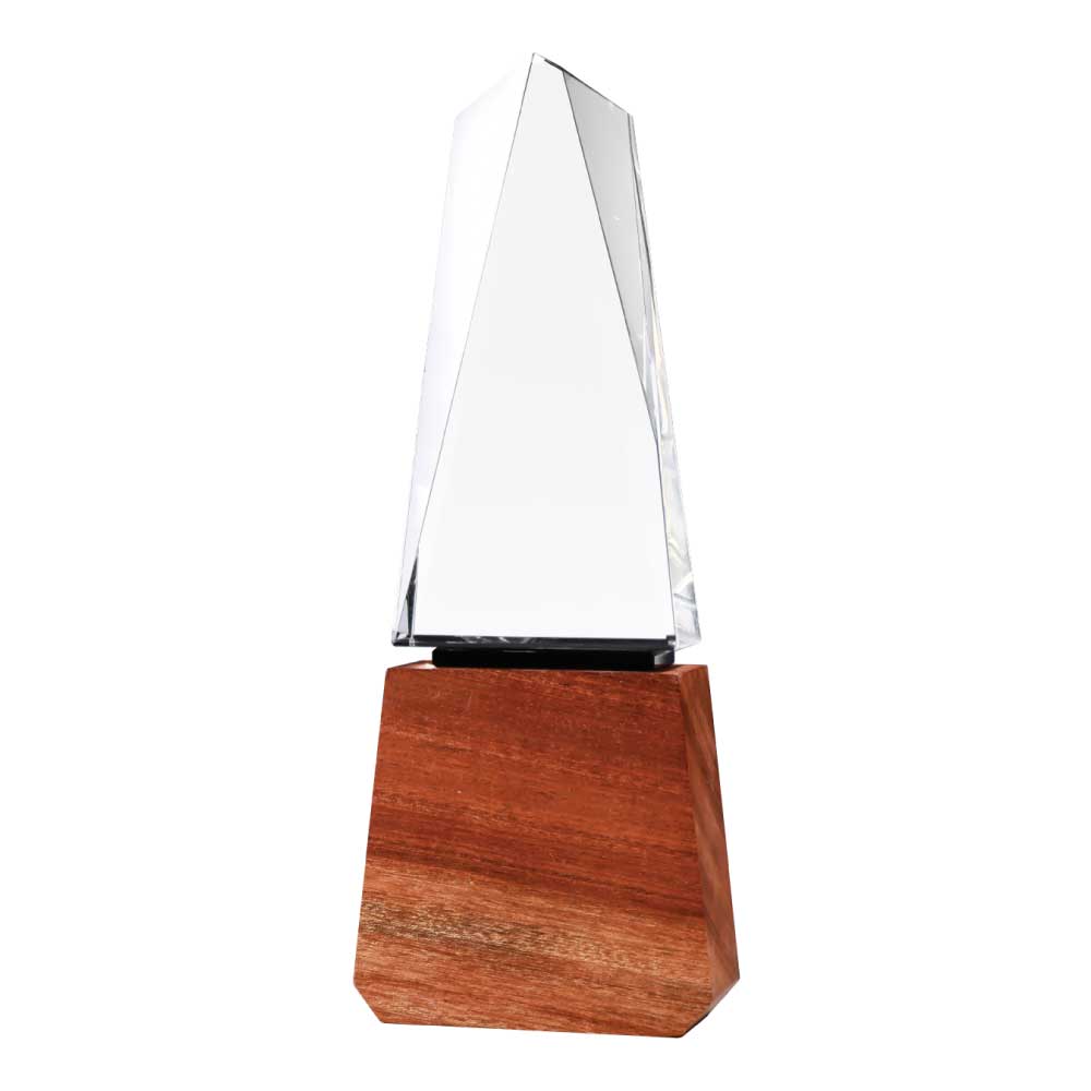 38635 - Tower-Shape-Crystal-Awards-with-Wooden-Base-CR-58-Blank