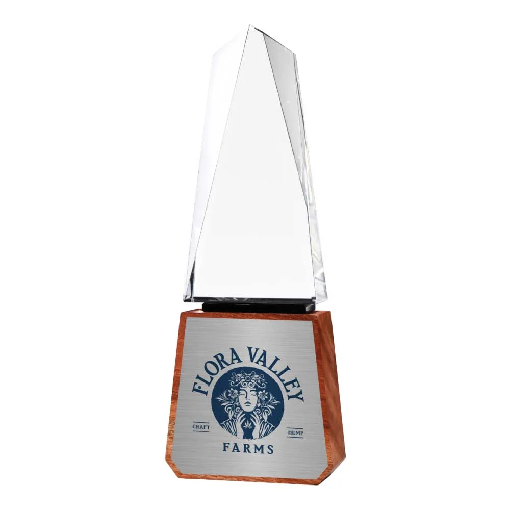 Tower Shaped Crystal Awards with Wooden Base
